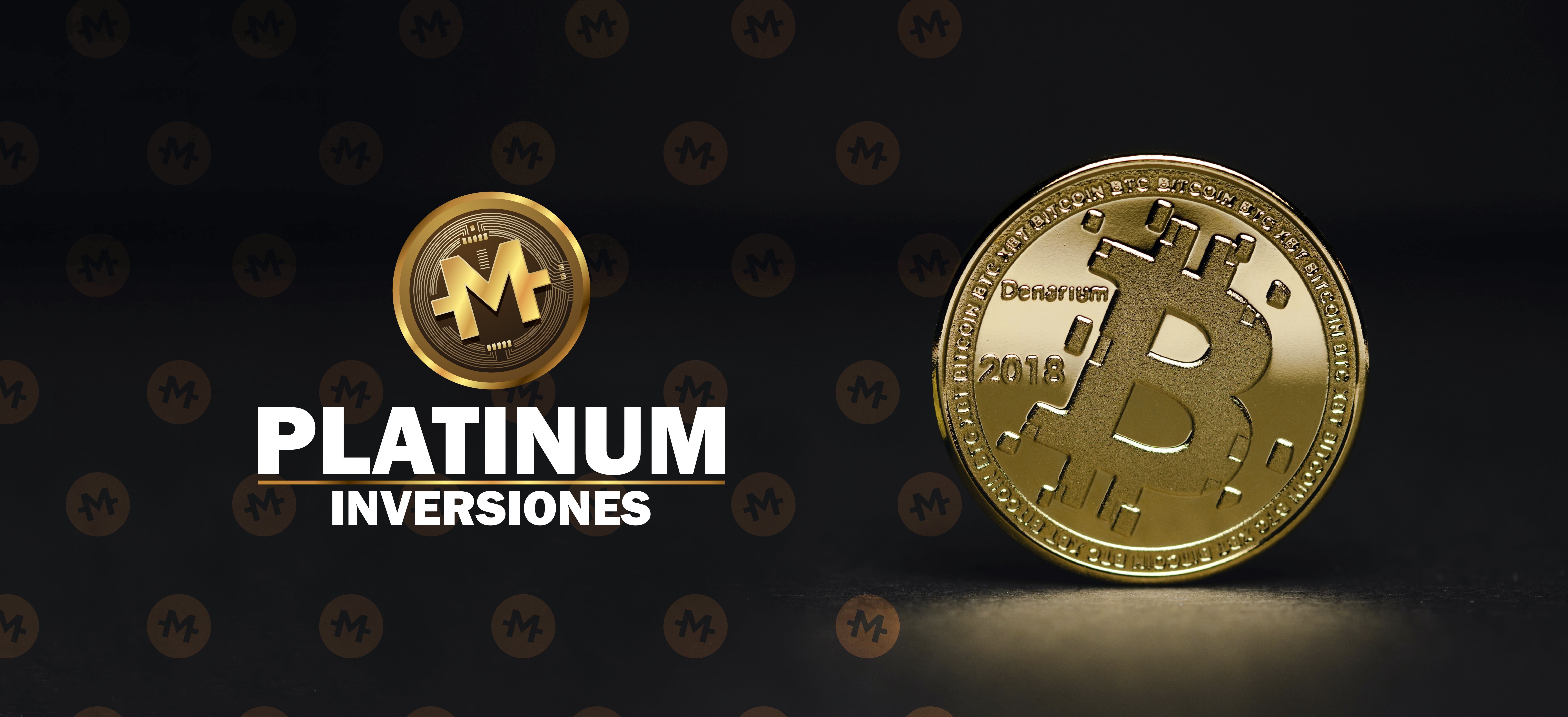 Logo de Platinum Inversiones y moneda bitcoin